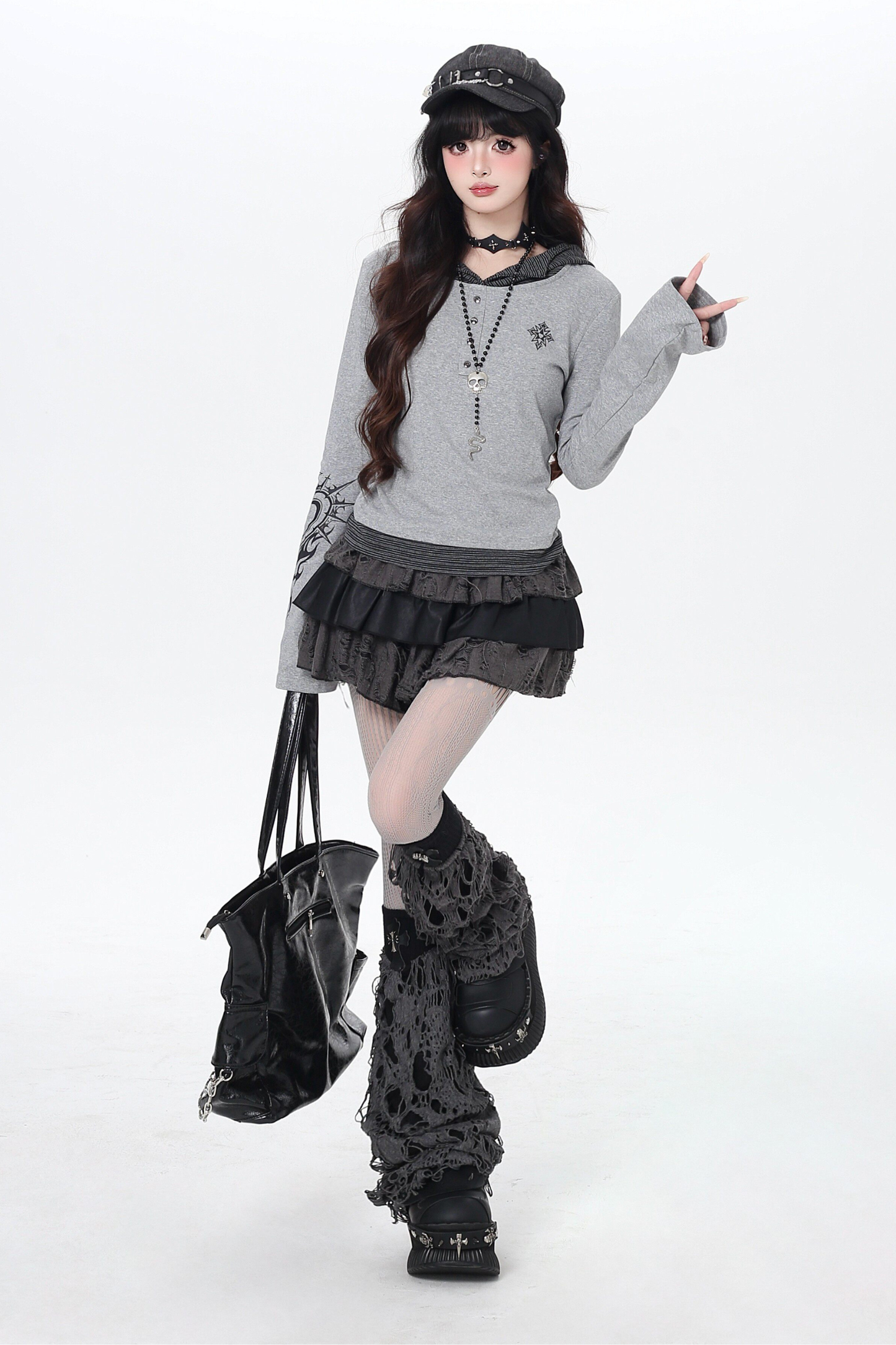 ゴシックアームデザインフードトップス