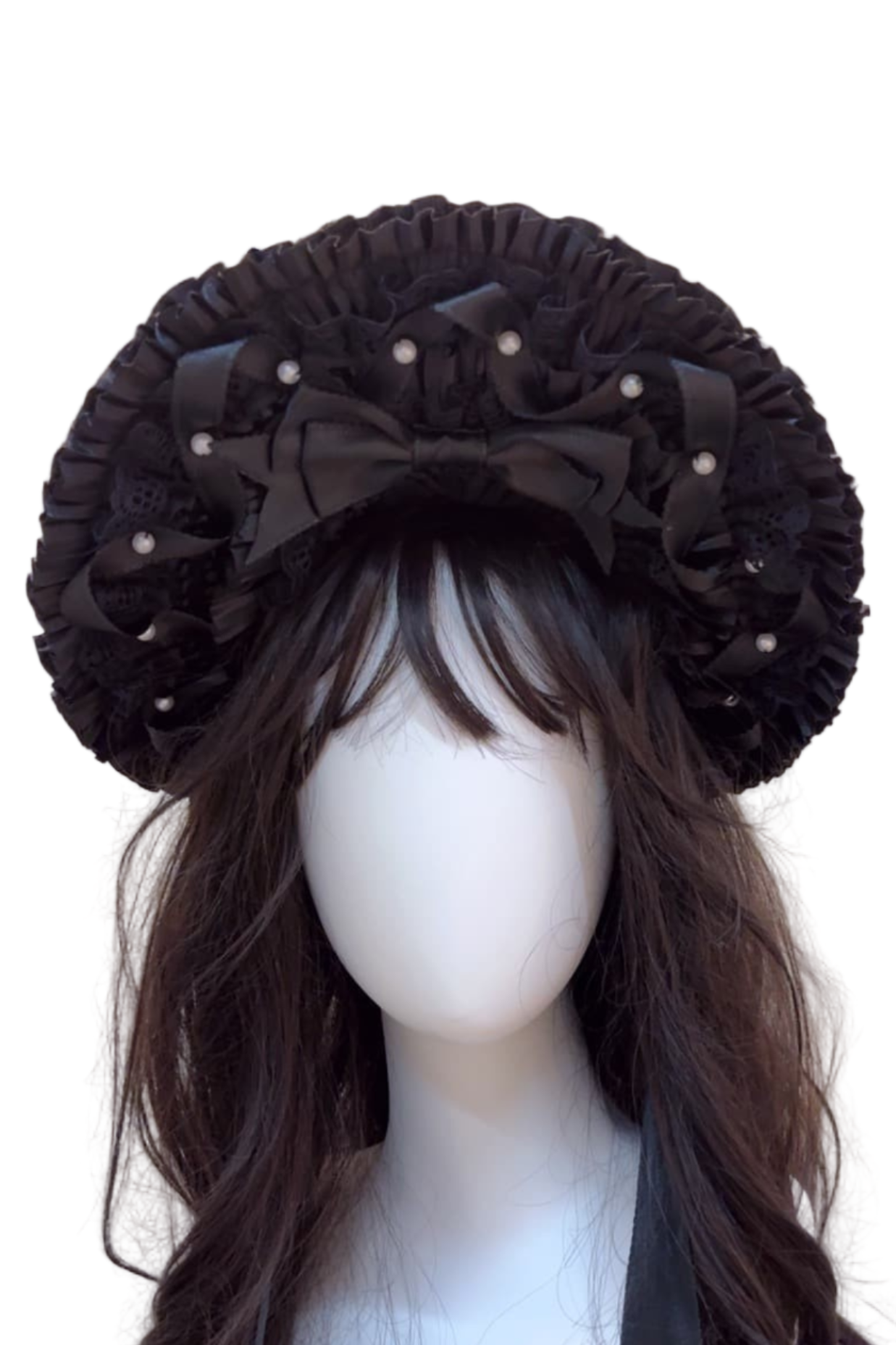 [Deadline for reservations: November 21] Night Cross Dark Elegant Gothic Lolita Pearl Ribbon Bonnet