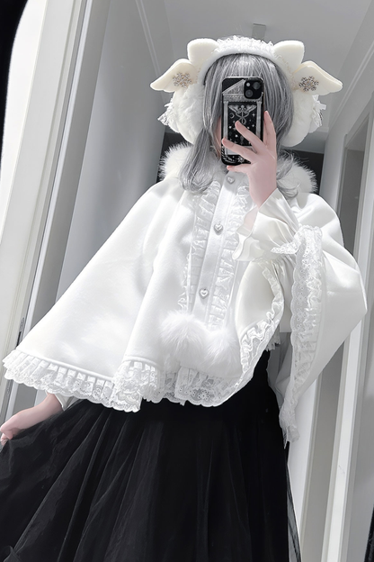 ファーフードマント+トップス+スカート