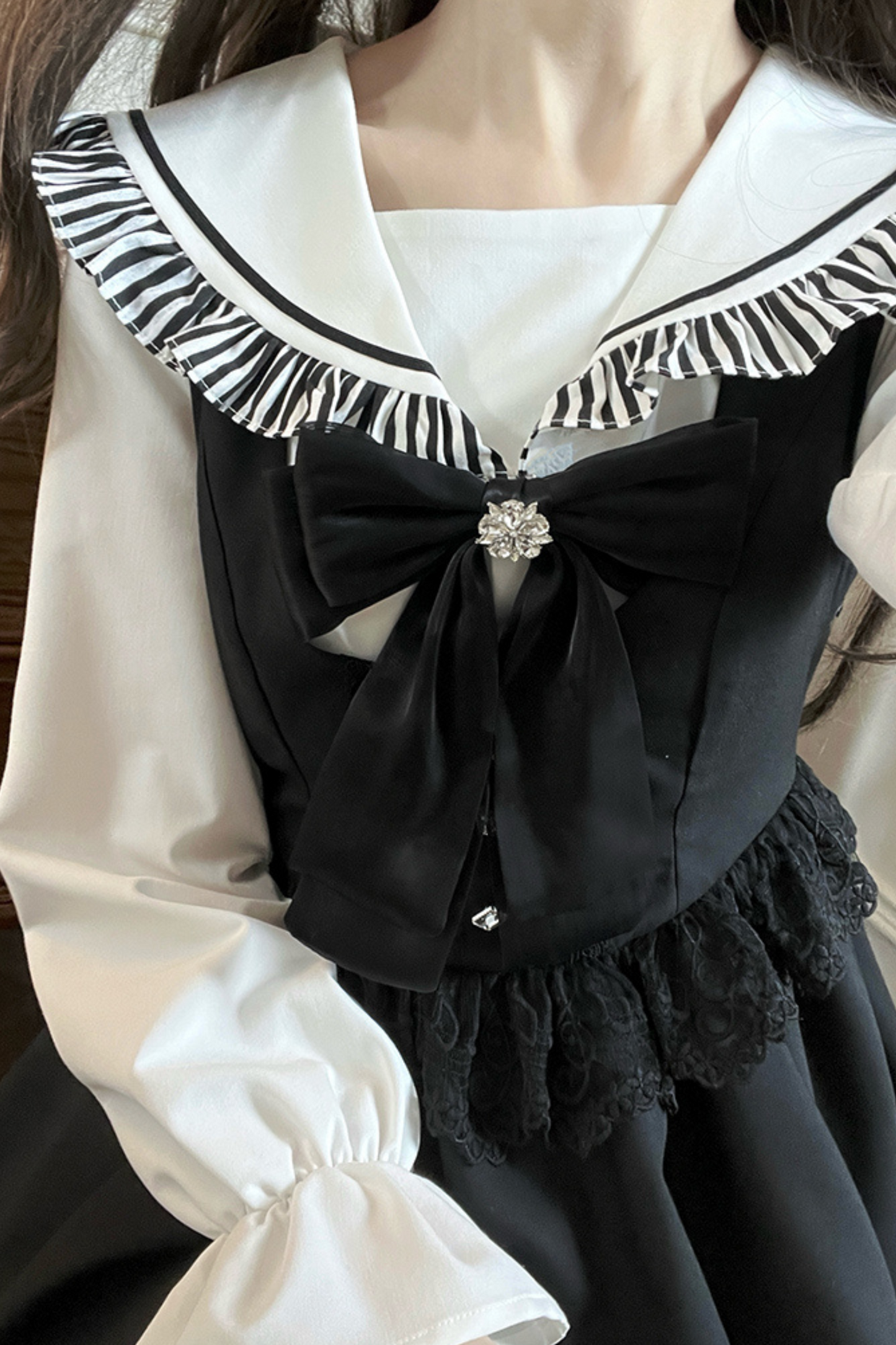 Dark Light Sailor Top + Lace Little Black Skirt