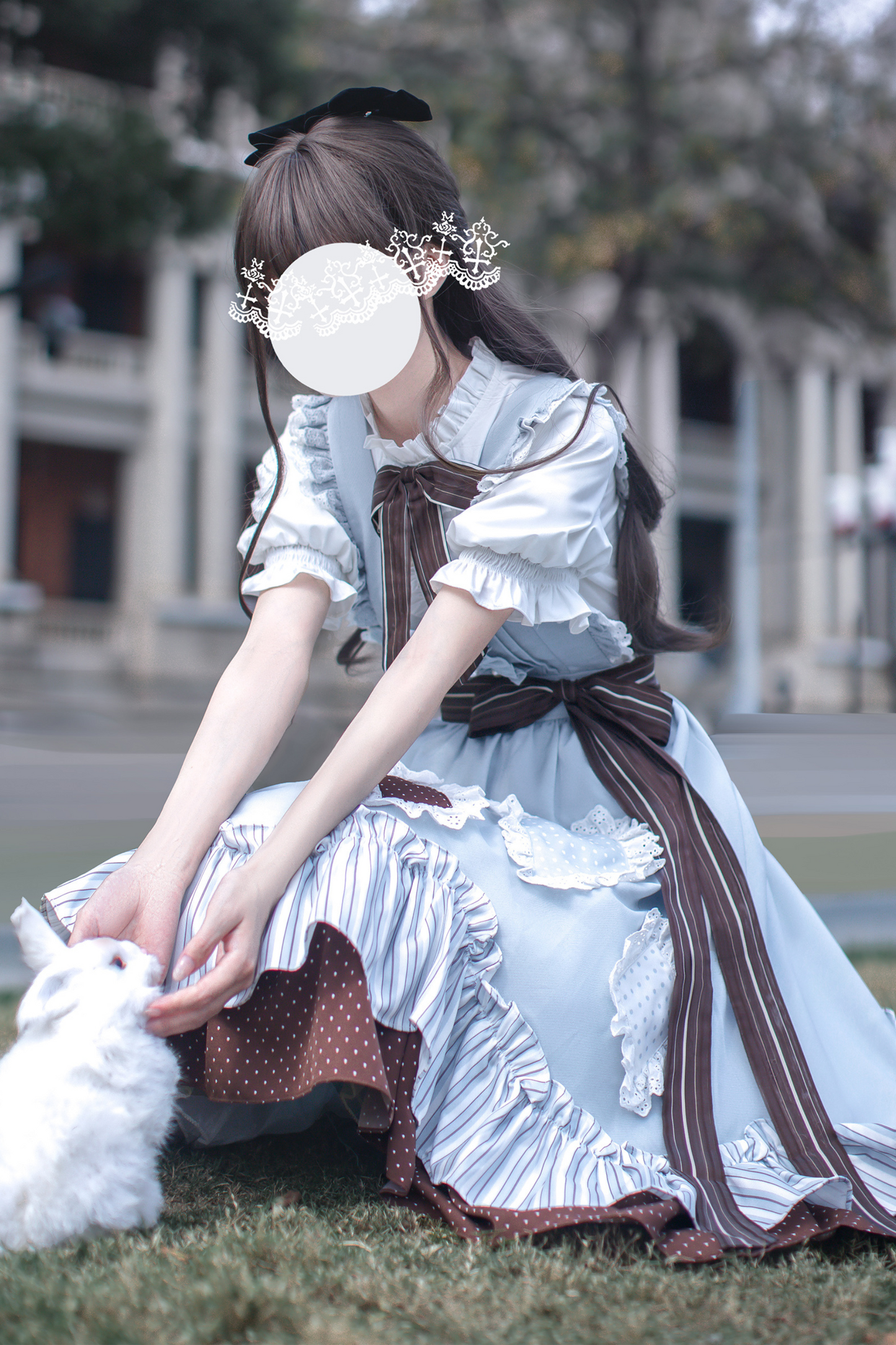 【予約商品】レトロアリス風サスペンダースカート＋シャツ＋リボンネクタイ＋ブローチ＋ヘアクリップ