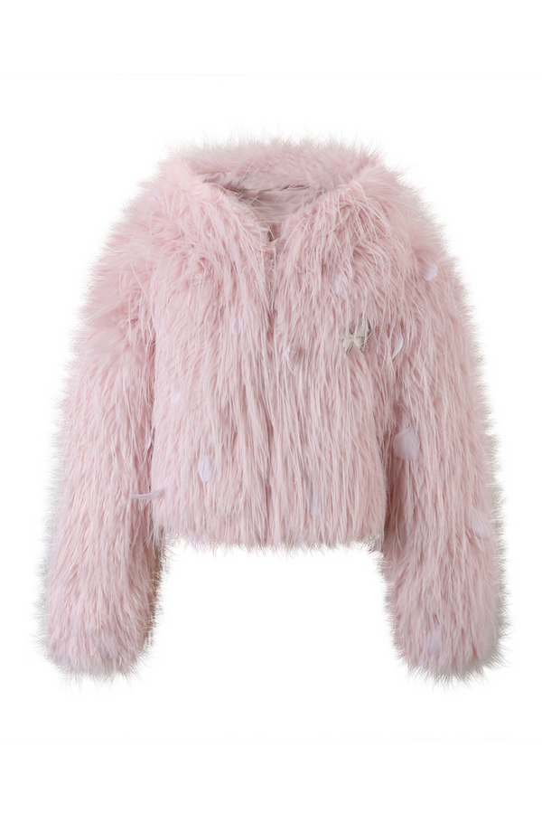 ドットファーショートコート＋フリルスカート＋レーススカート