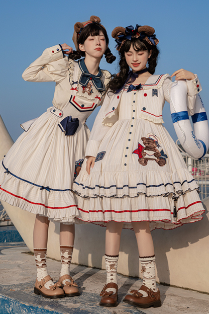 [Reservation Item] Marine Bear Design Doll Lolita Dress + Tie Top