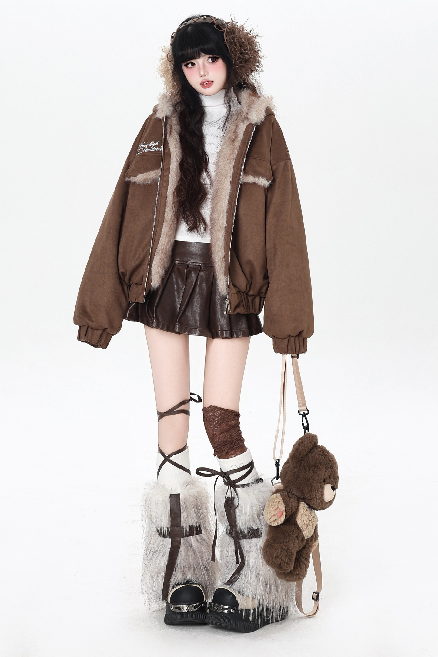 Rabbit Fur Hooded Suede Jacket