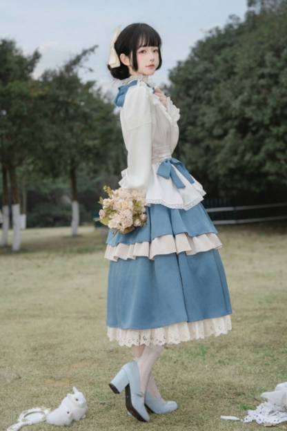 Retro Elegant Shirt + Half Skirt