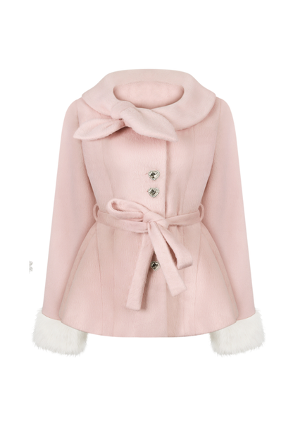 Knit Cardigan + Staggered Lattice Dress + Wool Jacket