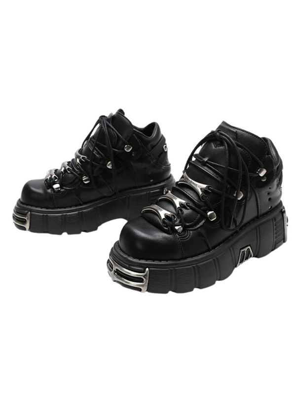 Dark Punk Retro Leather Metal Power Salls Neaker Shoes