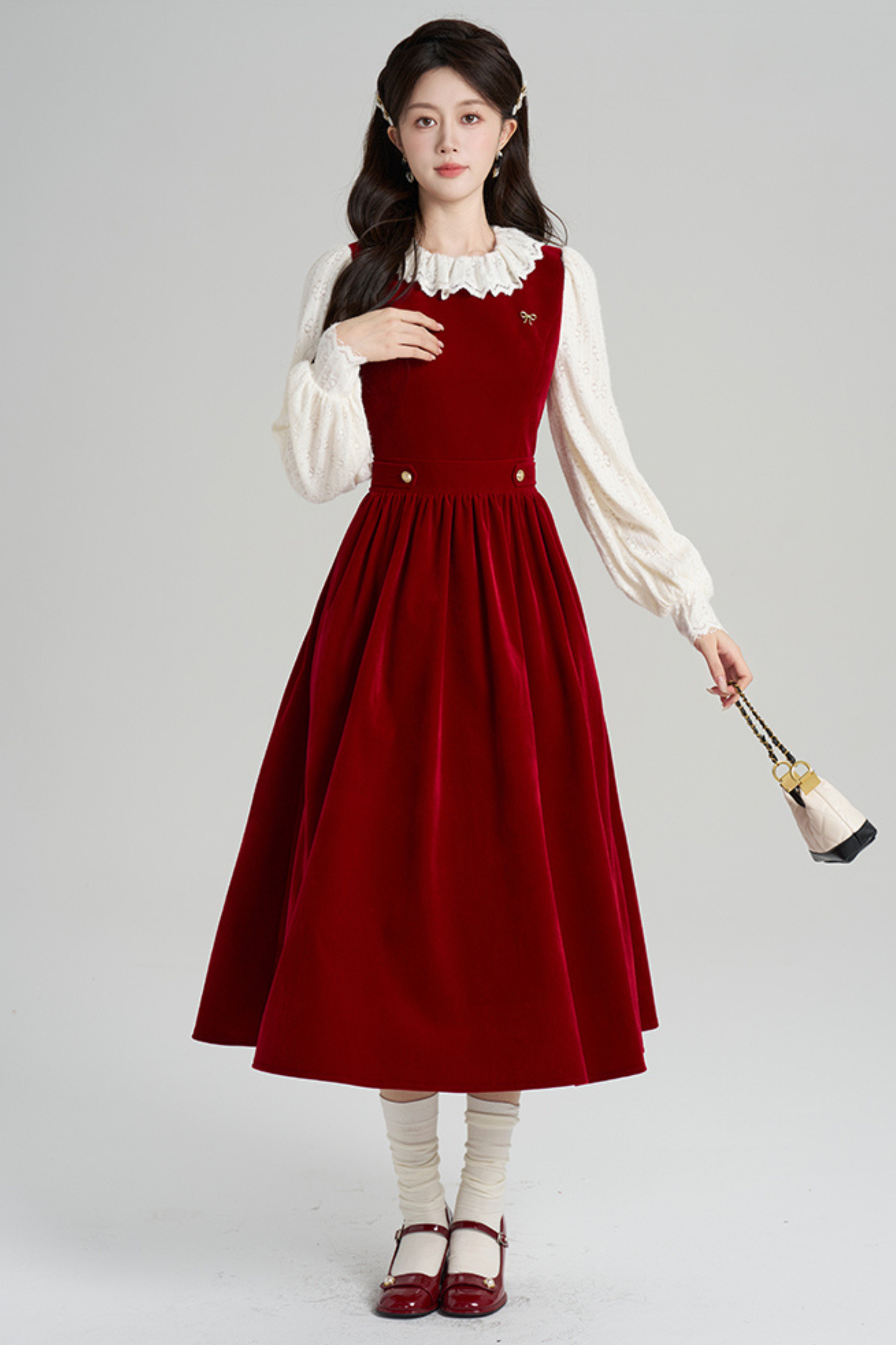 レッドベルベットレトロガーリーフレアドレス