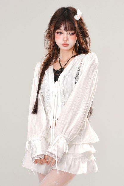 Sweet Girly Pure White Lace Shirt