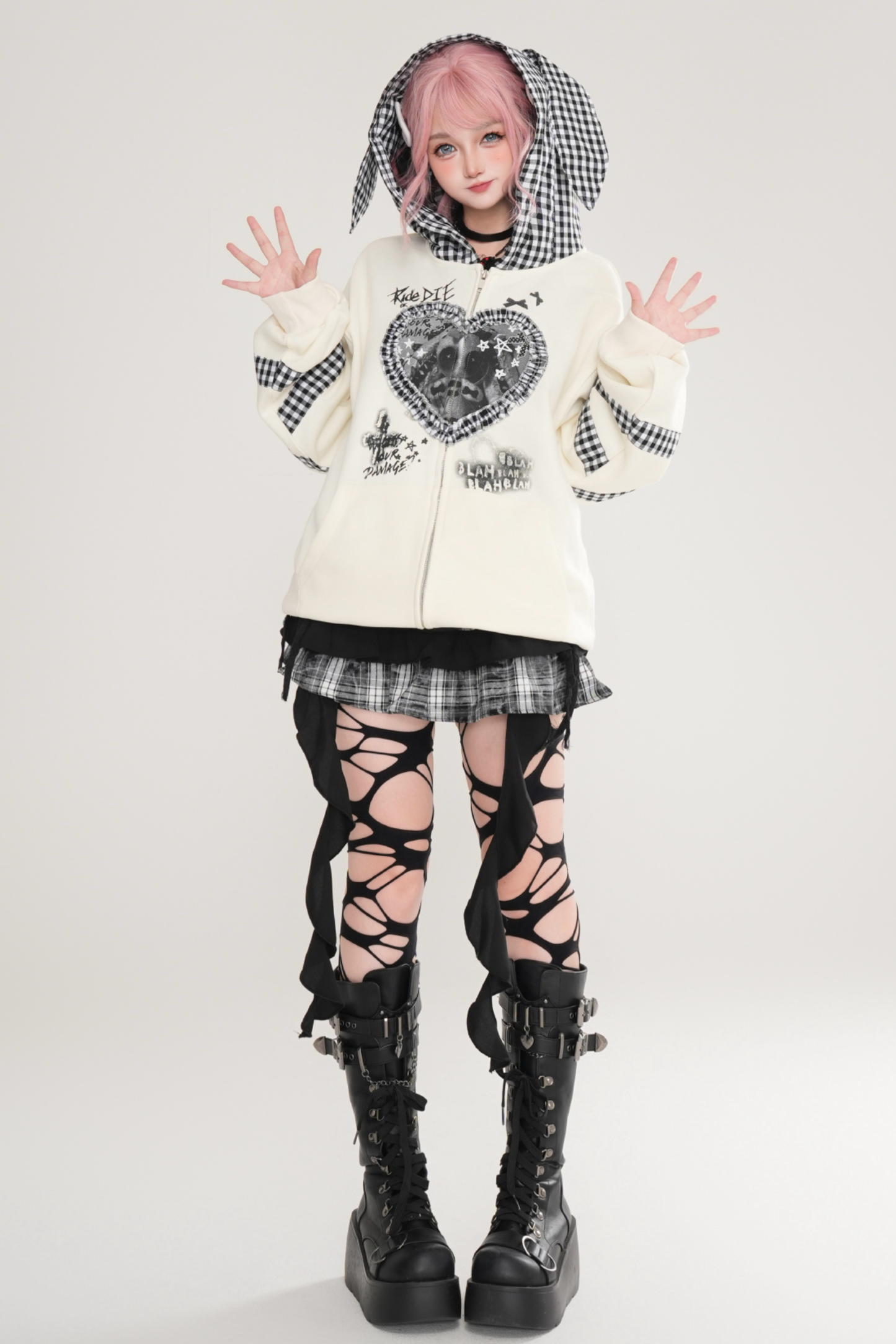 Rabbit Ear Check Hooded Cardigan