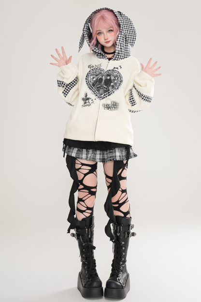 Rabbit Ear Check Hooded Cardigan