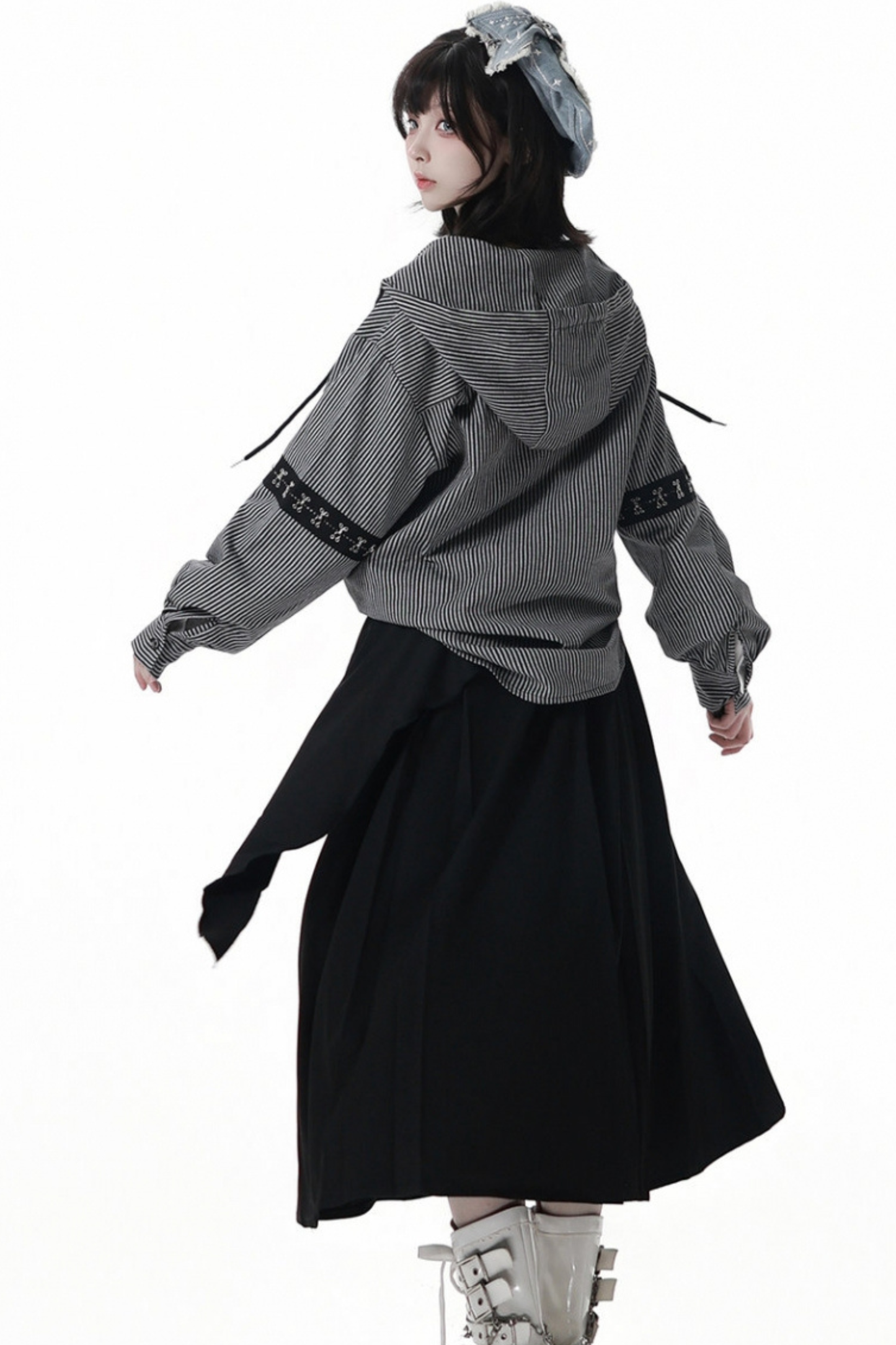 Striped Hooded Top + Long Skirt
