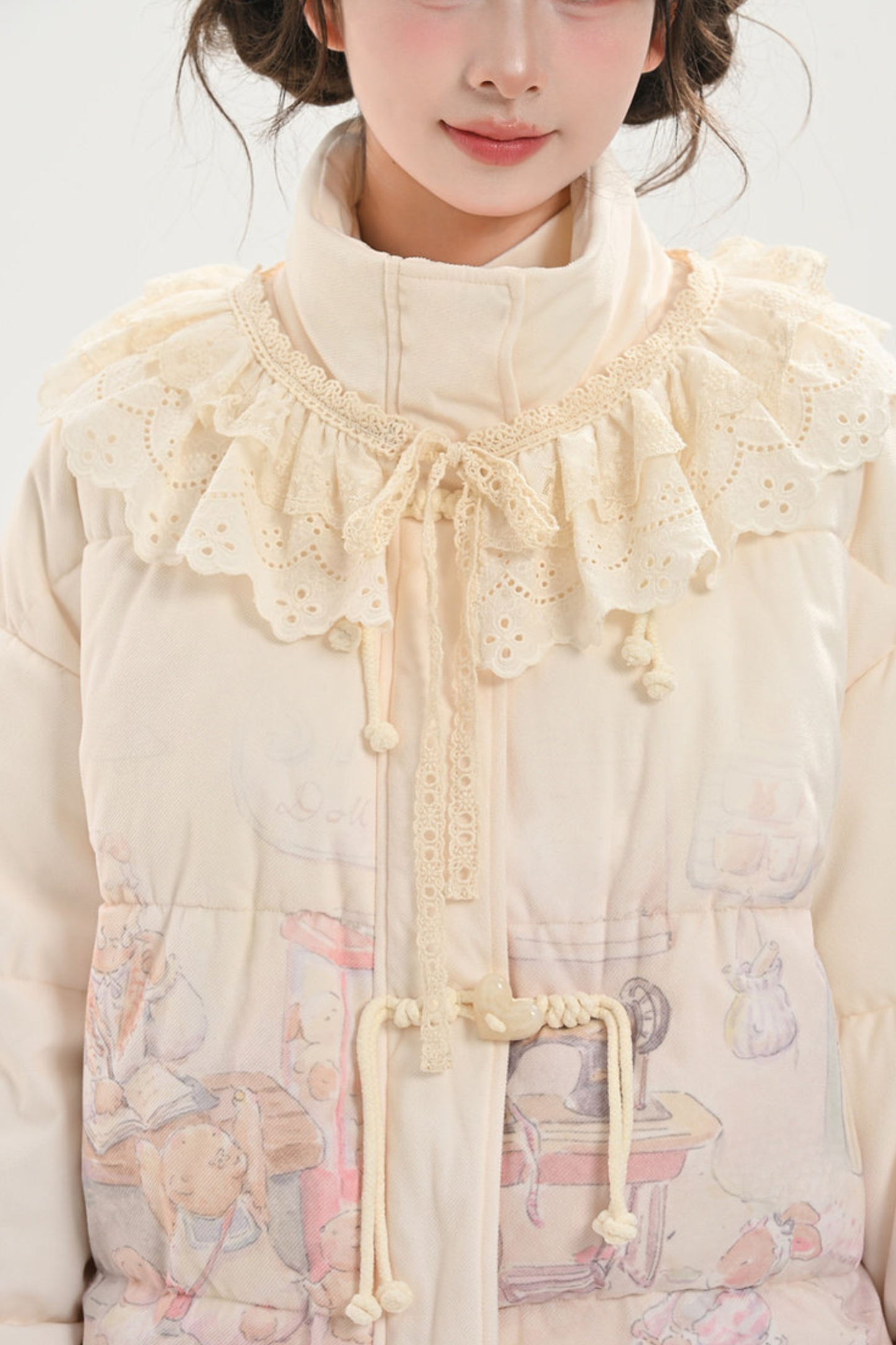 フェアリーテールレースカラー付きダウンジャケット