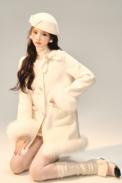 Ribbon A-line Fur Coat