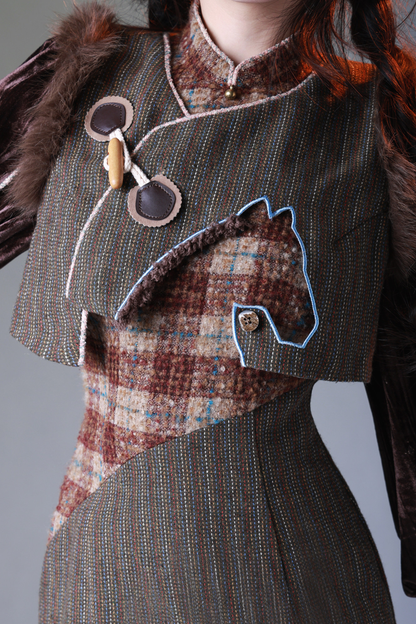 Check Retro Girly Long Dress