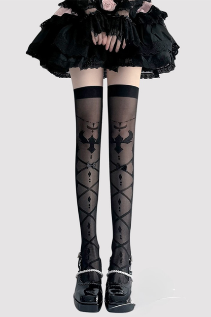 Lace-up sheer knee-high socks
