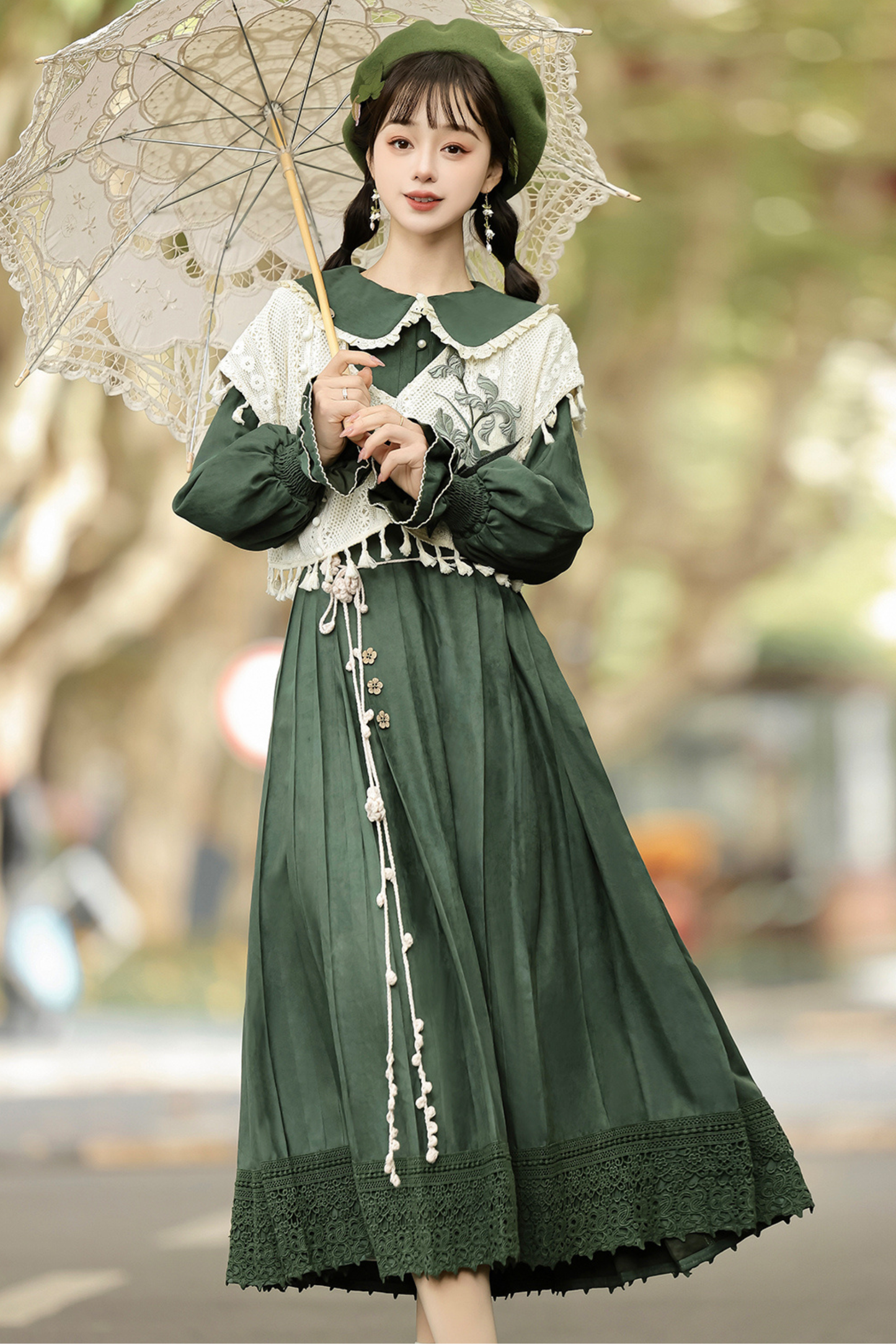 Dark green retro dress + vest