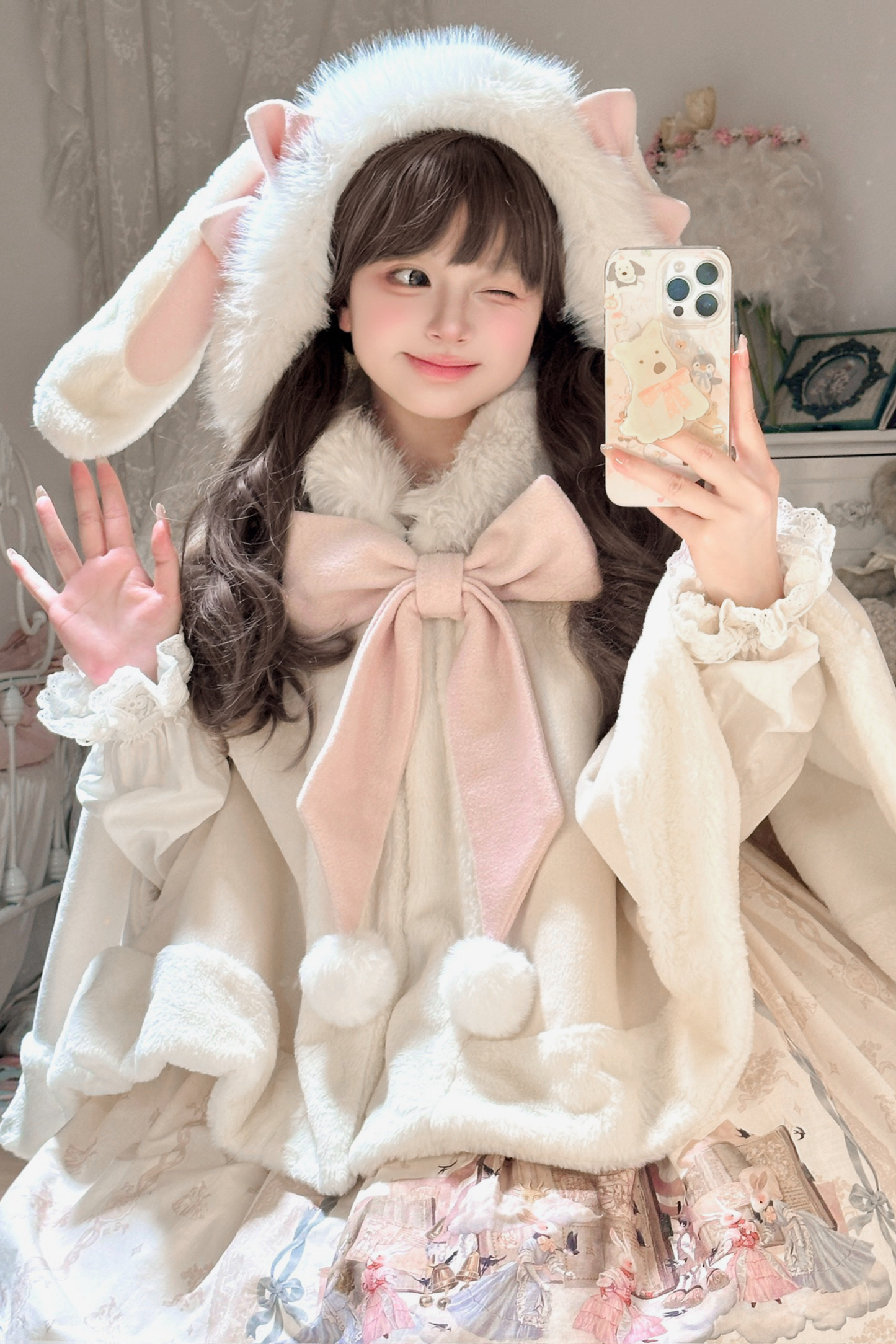 ファーバニーフードマント