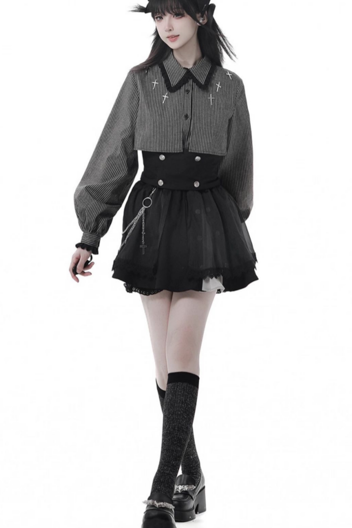 十字架のキャロルダークシャツ+コルセット+スカート