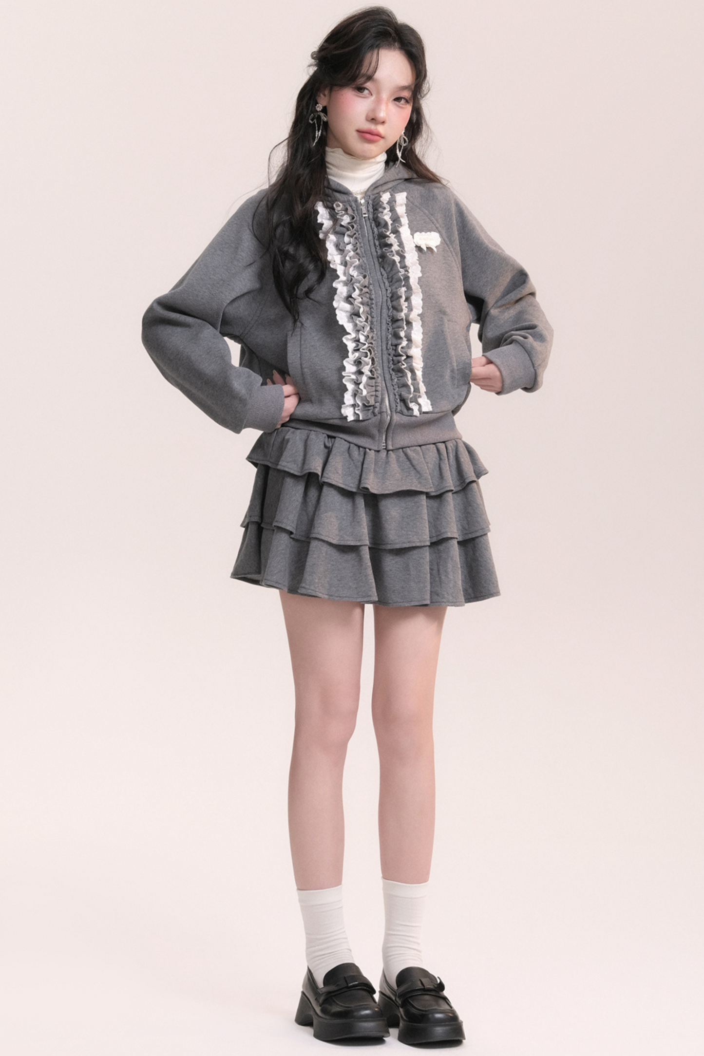 バレエレーススウェットフードジャケット+ケーキスカート