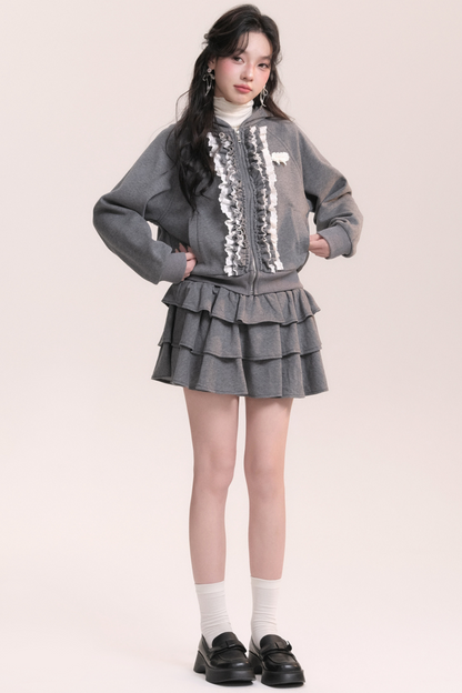 バレエレーススウェットフードジャケット+ケーキスカート