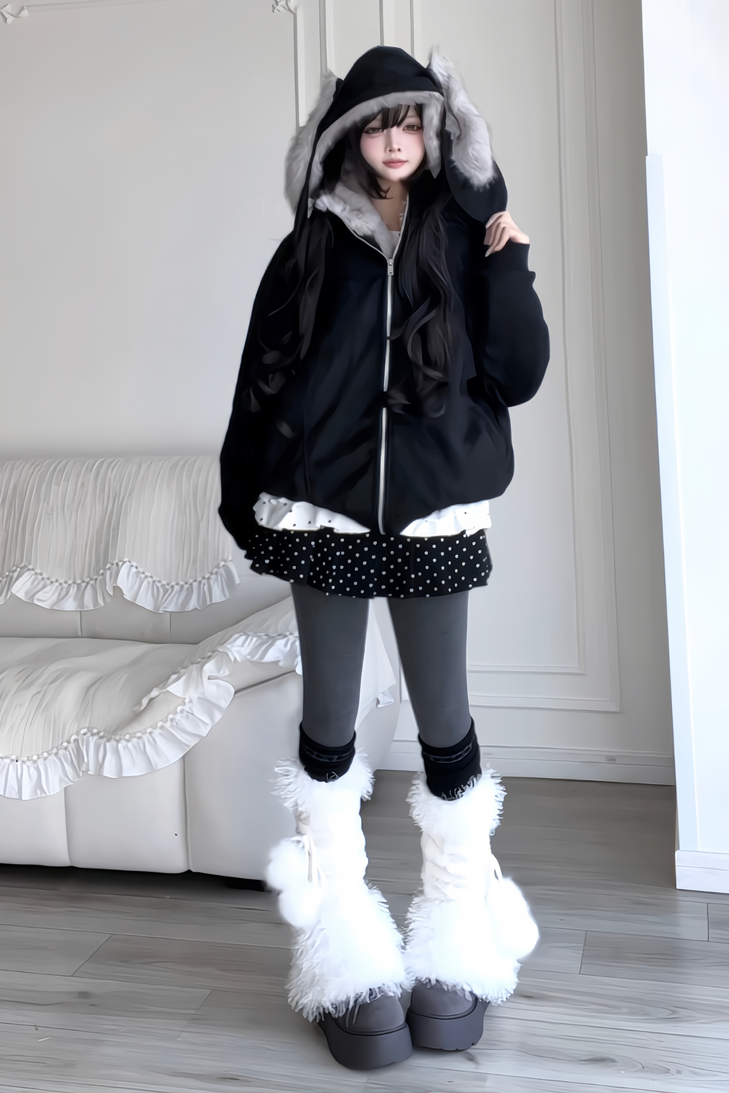 Retro Detachable Rabbit Ear Hoodie