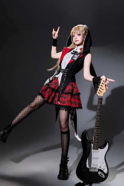 【予約商品】バニーロックスターガールフード付きジャケット+ブラウス+チェックスカート