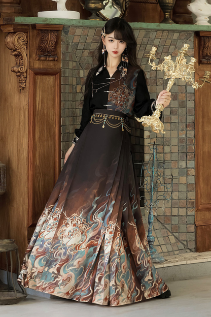 Dark chic retro top + long skirt