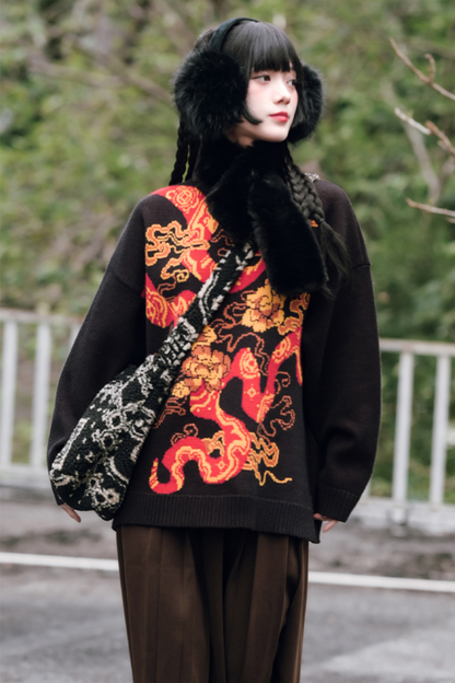 Snake design loose pullover knit