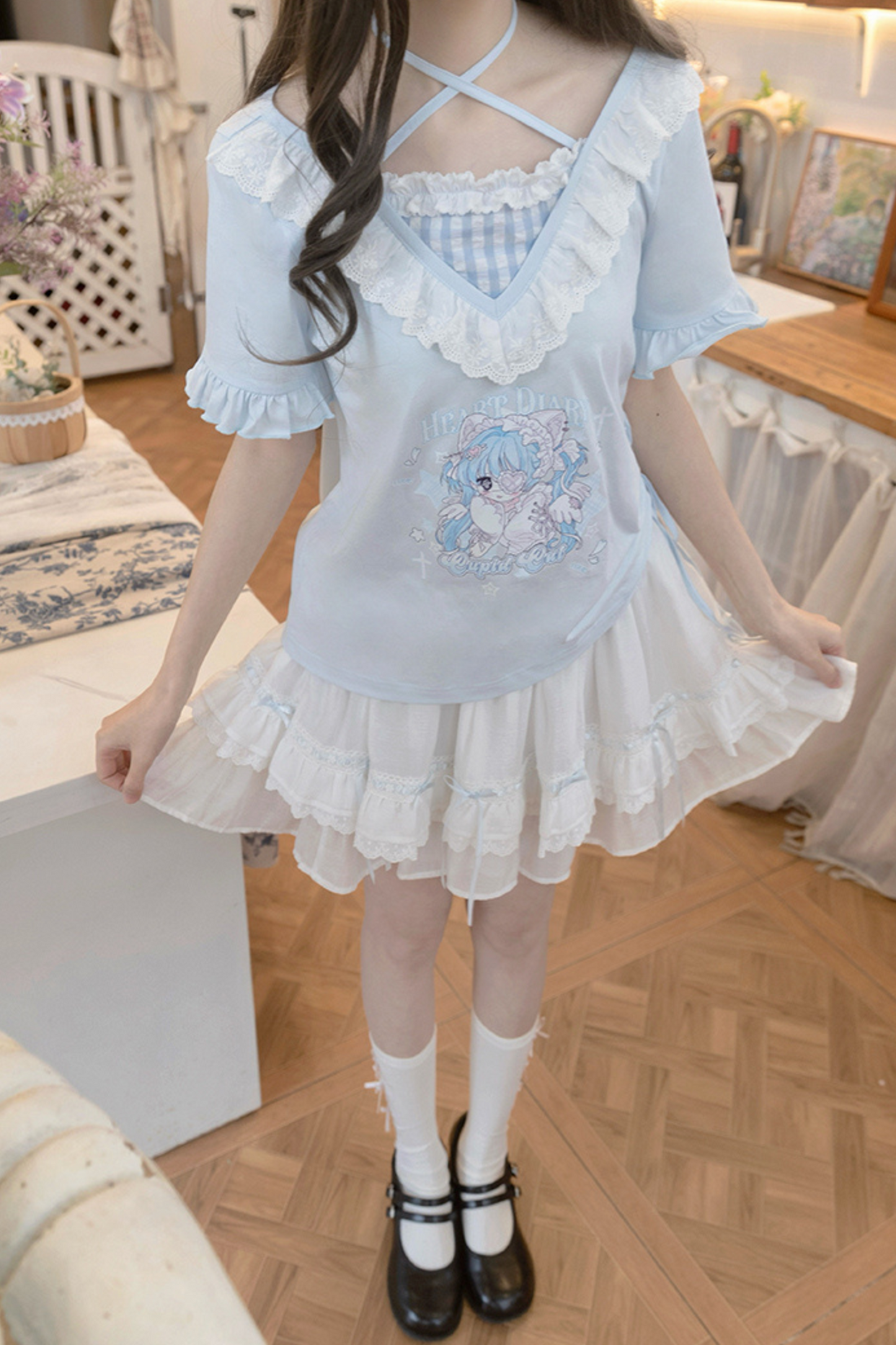 猫スイートブルートップス＆スカート