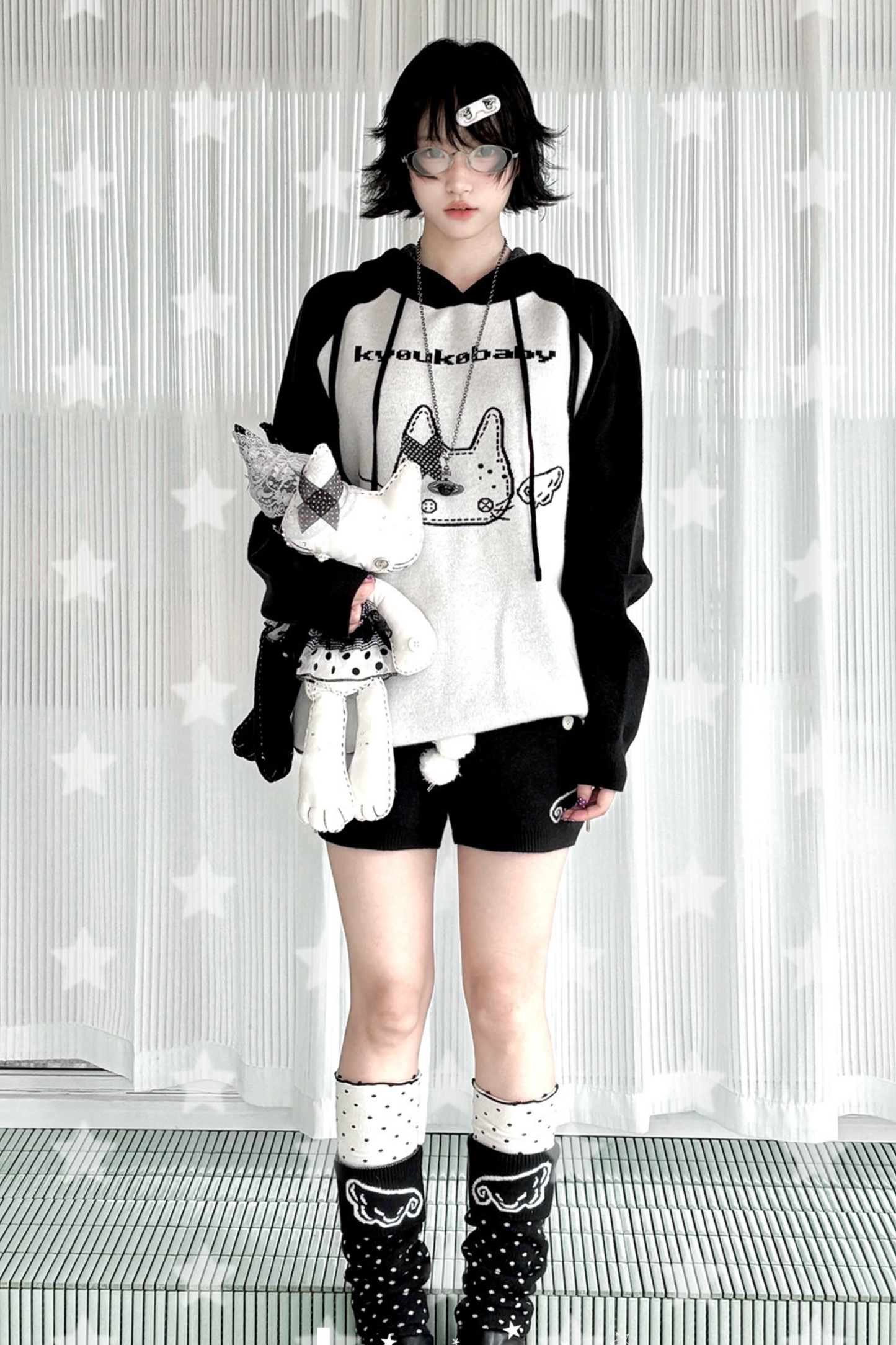 Hoodie Loose Top + Pants + Bag + Ribbon + Leg Warmers