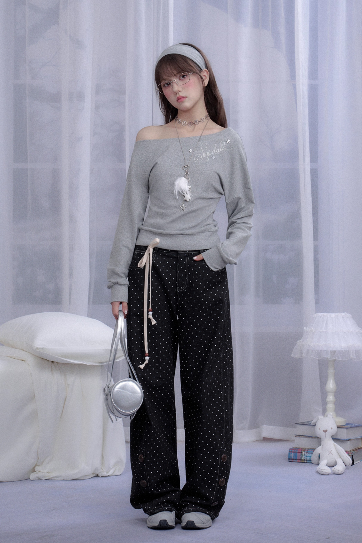 ワンポイントロゴカジュアルワンショルダートップス