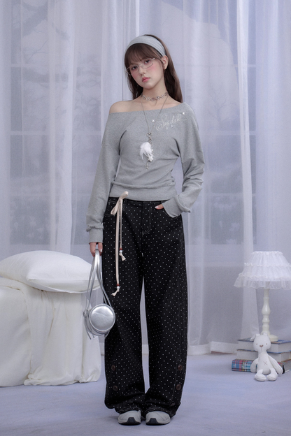 ワンポイントロゴカジュアルワンショルダートップス