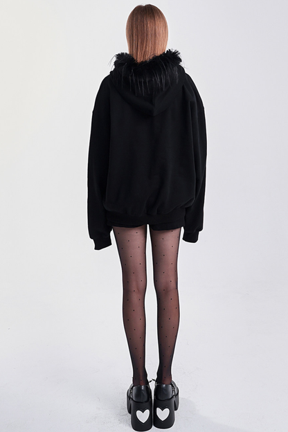 ファーフードモードルーズトップス