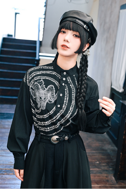 Stand collar print pullover top