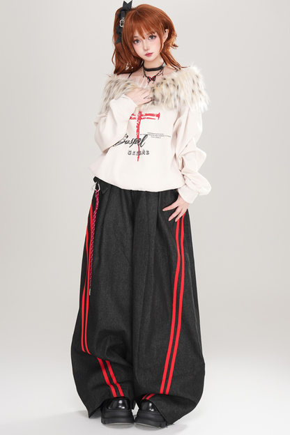 Dark Fur One Shoulder Sweatshirt