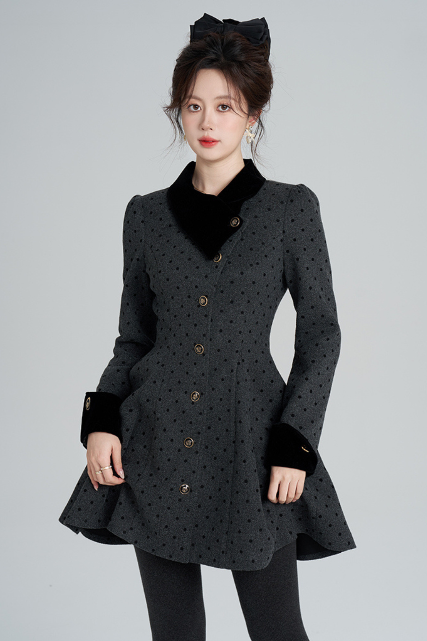 フレンチグレイポルカドットウールンコート