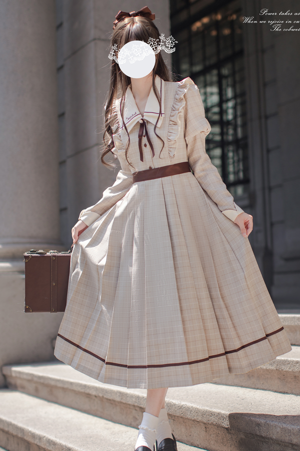 プレッピースタイルレトロエレガントワンピース