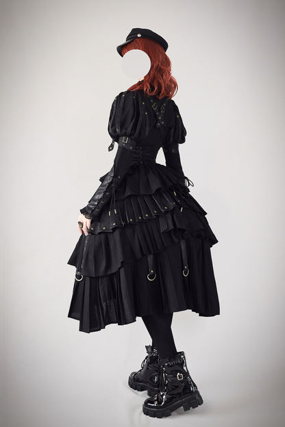 [Reservation product] Black Mist Gosix Team Punk Gauge Mat Leather Shirt + Corset Suspender Dress