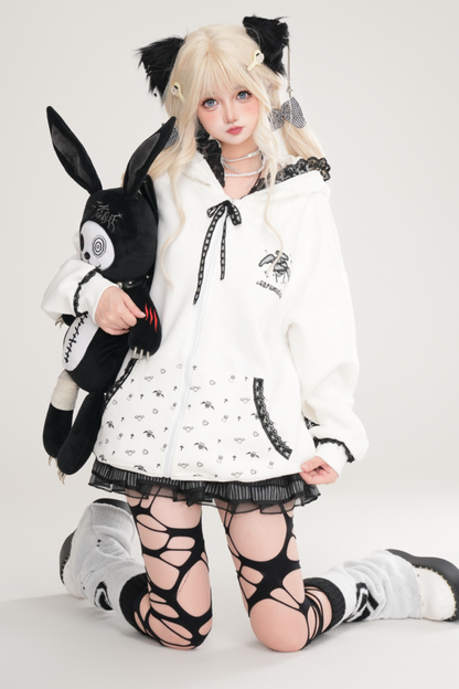 Lace Bunny Hooded Loose Hoodie