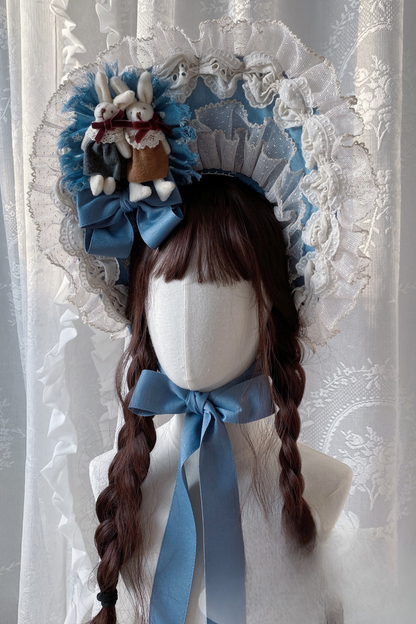 レトロドールボンネット+ラビット+カチューシャ+スリーブ