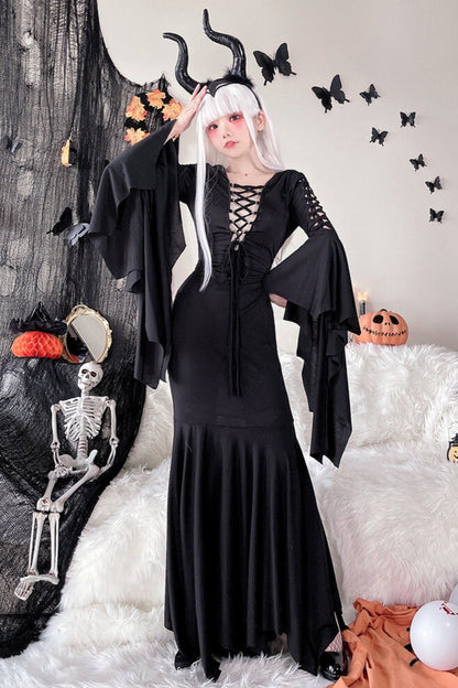 Gothic Retro Strap Witch Dress Set