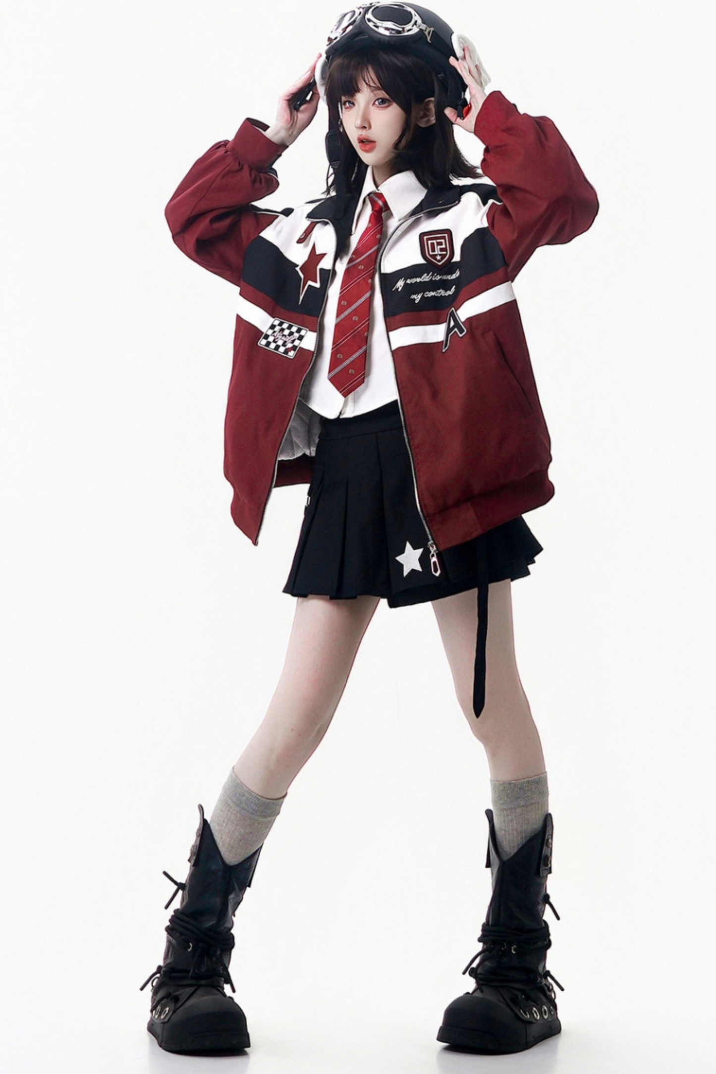 カラーブロックバイカージャケット