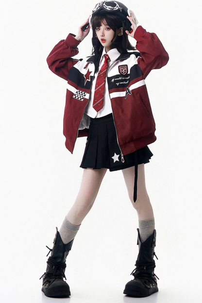 カラーブロックバイカージャケット