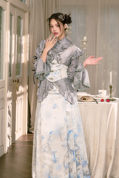Elegant Chinese shirt + jacket + long skirt