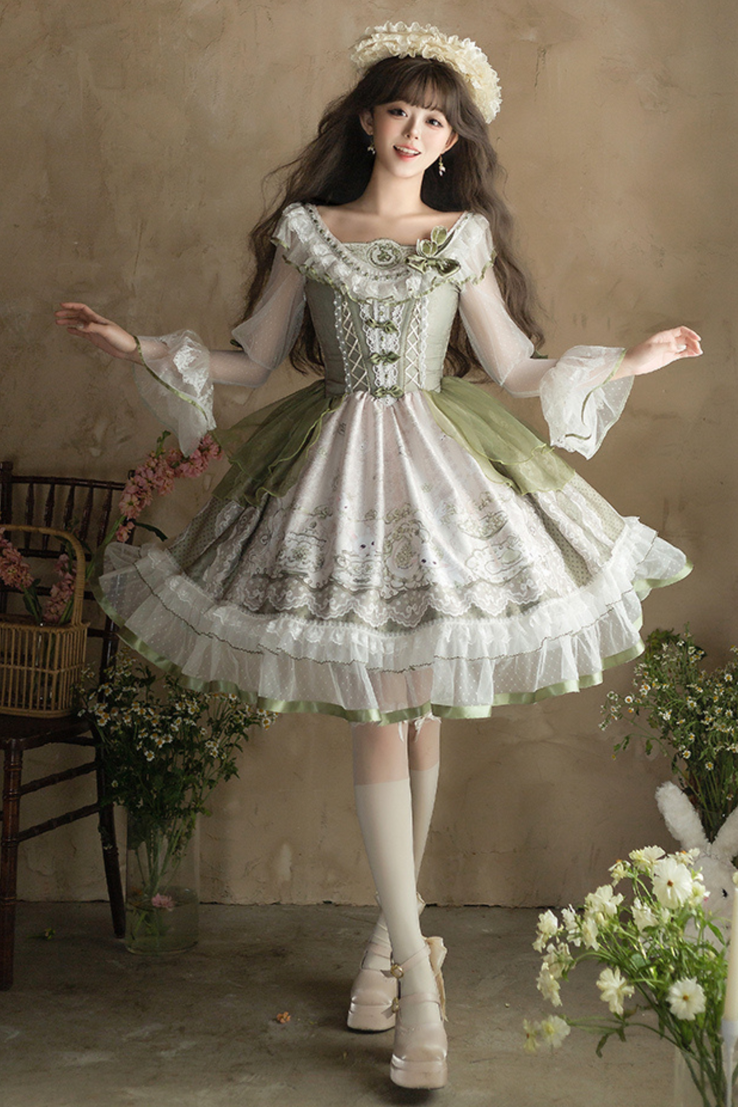 [Reservations] Fresh Green Print Kula Lolita Dress + Brooch