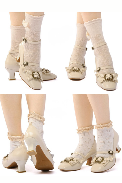 レザーリボンフリルロリータヒール