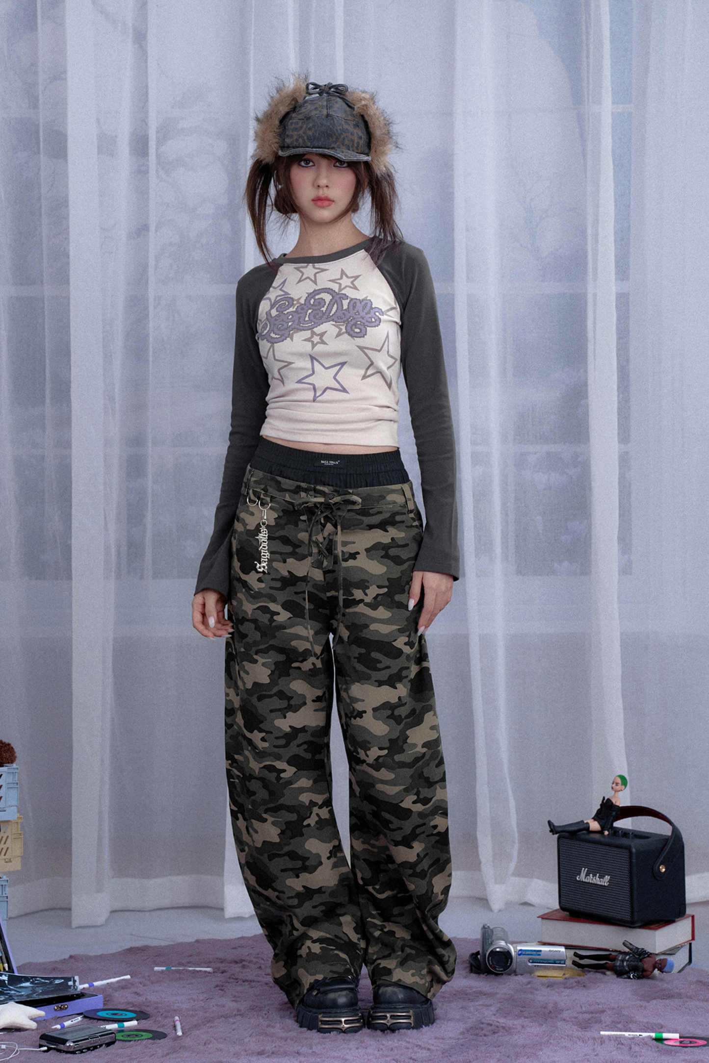 ルーズカモフラージュダブルウエストパンツ