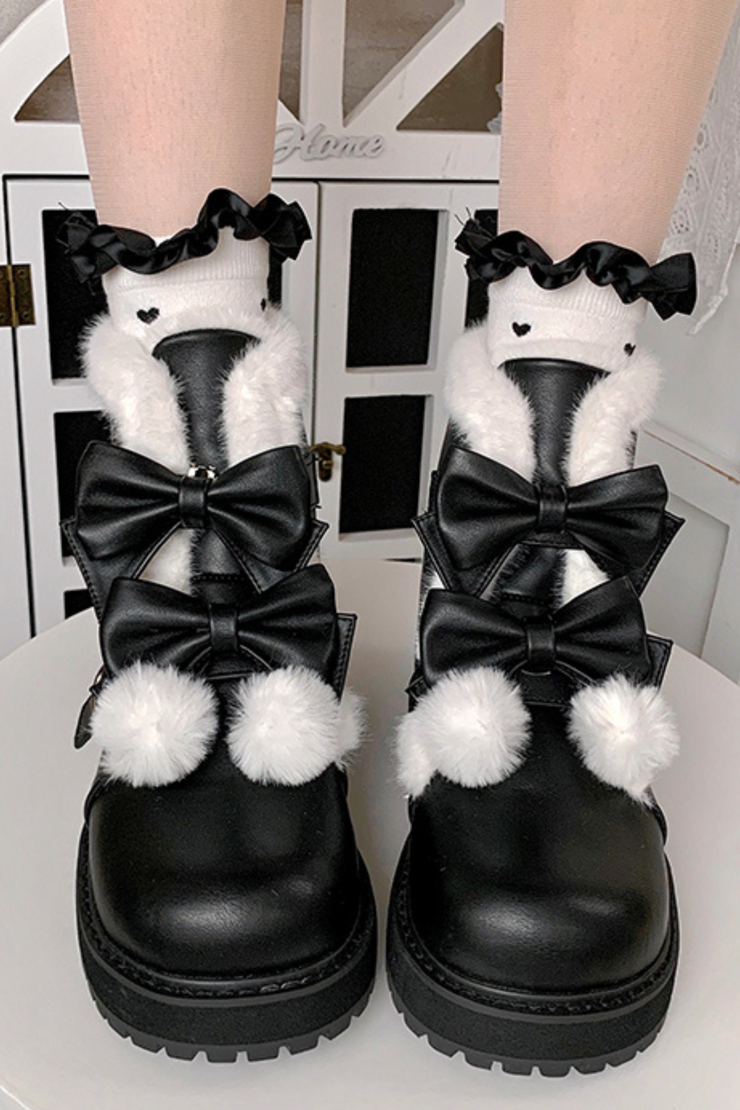 リボンプラットフォームソールブーツ