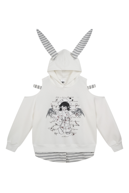 ボーダーうさ耳フードルーズスウェット